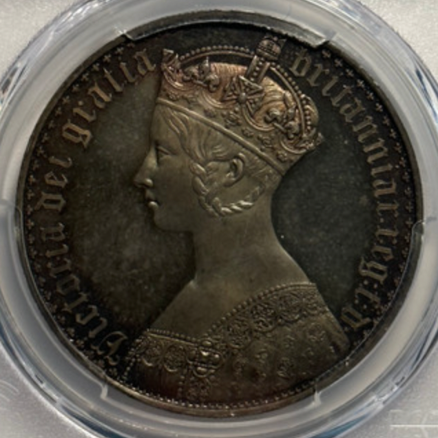 1847年 英国 ヴィクトリア ゴシッククラウン 銀貨 PF64 UNDECIMO edge