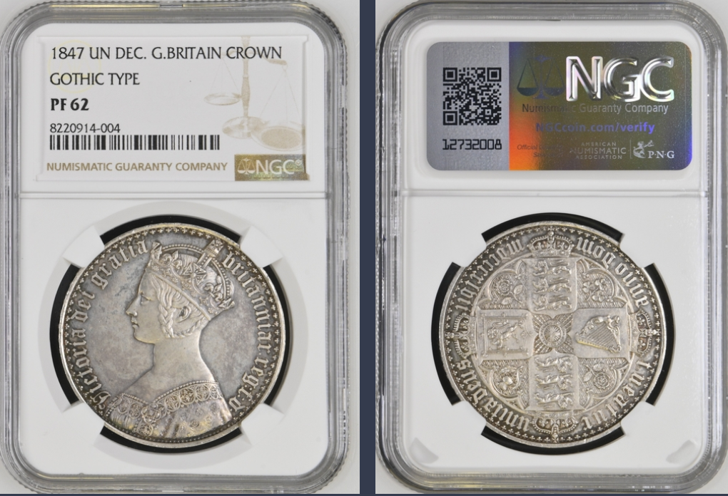 SOLD】1847年 英国🇬🇧 ゴシッククラウン銀貨 NGC PF62 UN DEC. ブルー