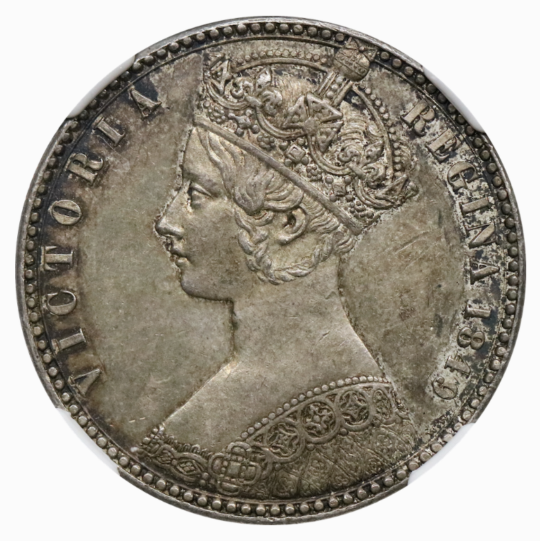 1849年 英国 ヴィクトリア女王 ゴシック ゴッドレス フローリン銀貨