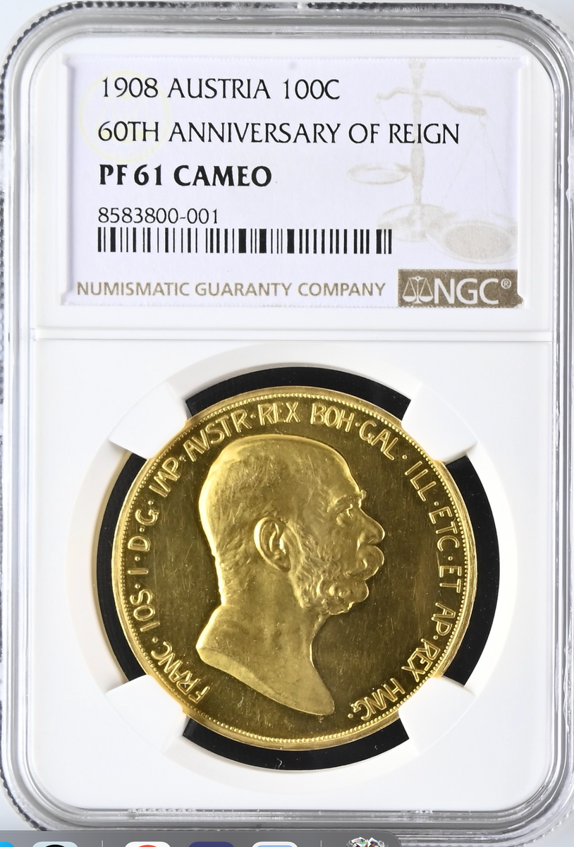 1908年 オーストリア🇦🇹 フランツヨーゼフ1世 100コロナ金貨 雲上の