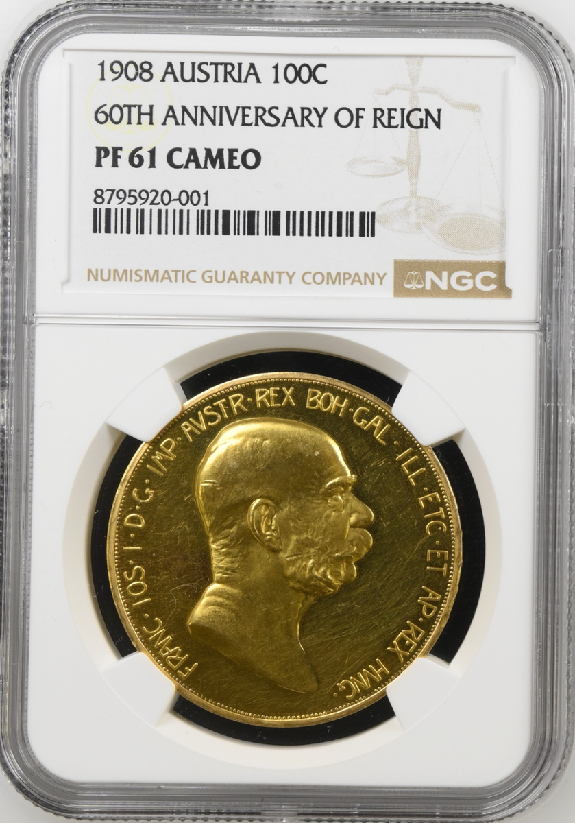 1908年 オーストリア🇦🇹 フランツヨーゼフ1世 100コロナ金貨 雲上の