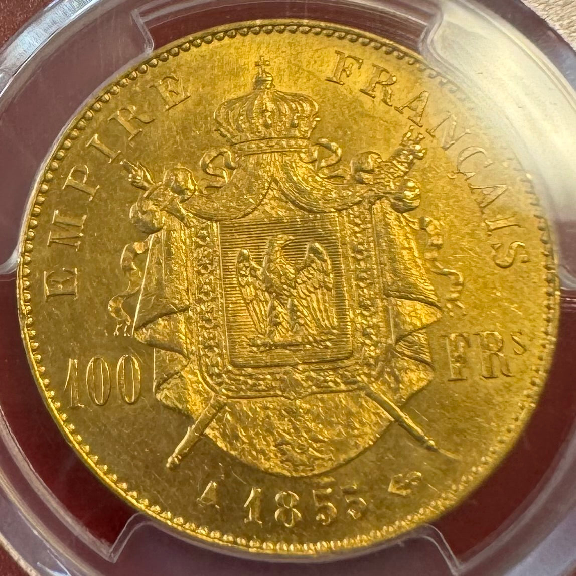 1855年 フランス ナポレオン3世 100フラン金貨 MS63 PCGS 初年号！ – FIRST SOVEREIGN