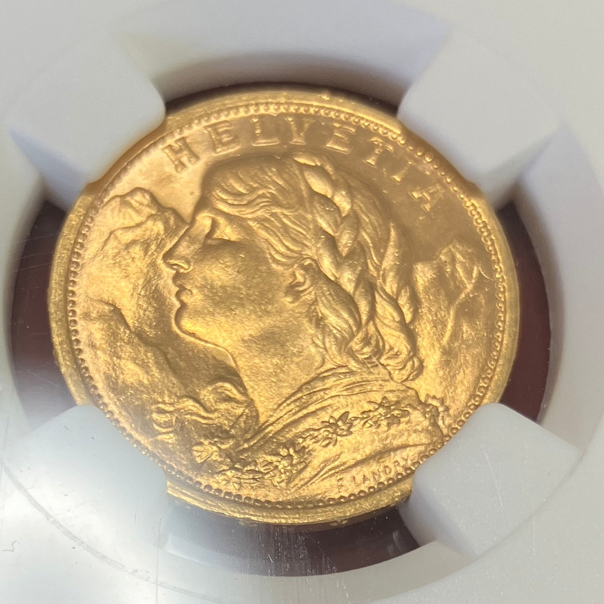 高鑑定】1949年 スイス アルプスの少女 ブレネリ 20フラン 金貨 NGC