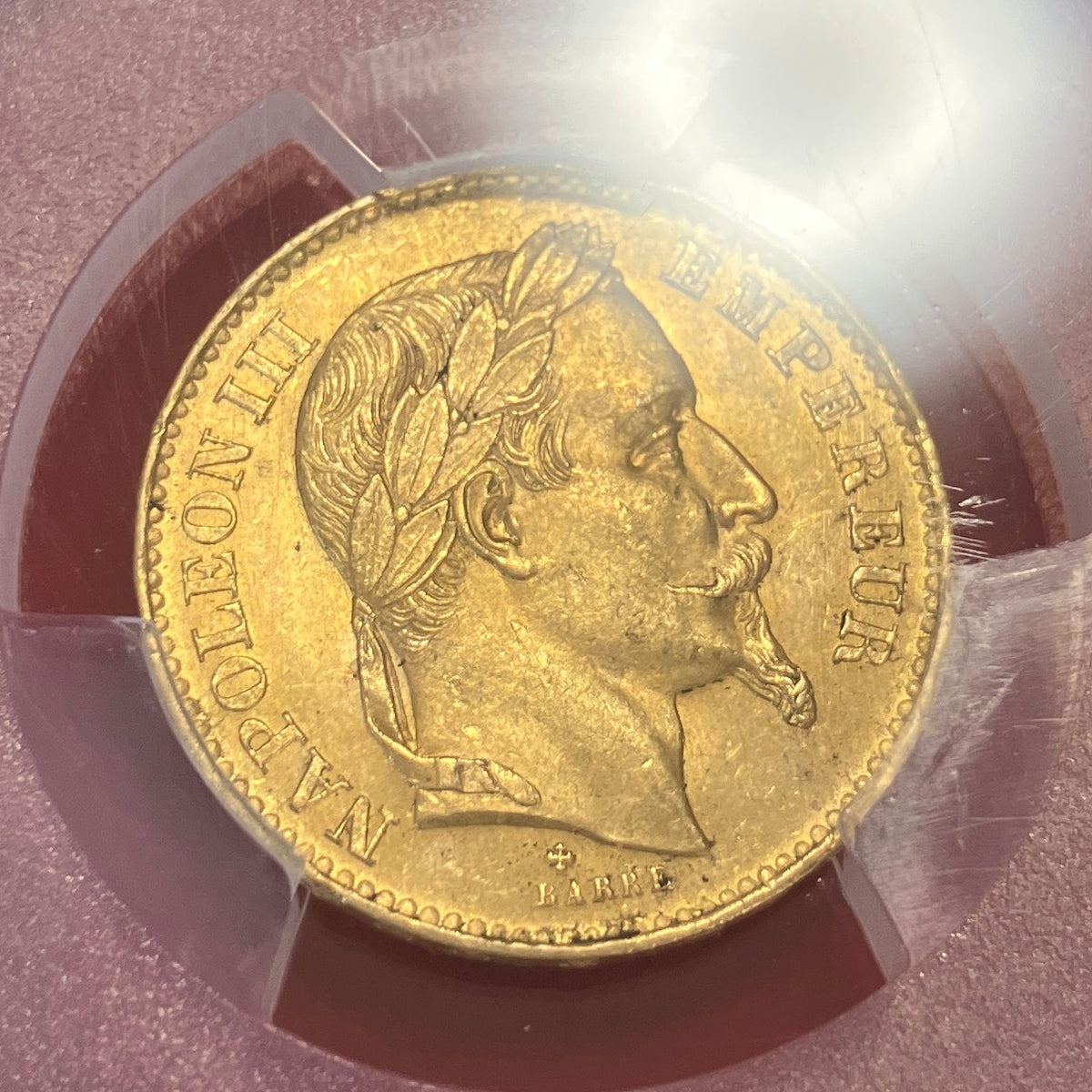刻印750極美品 K22 22金 ナポレオンⅢ 3世 有冠 1868年 20フラン金貨