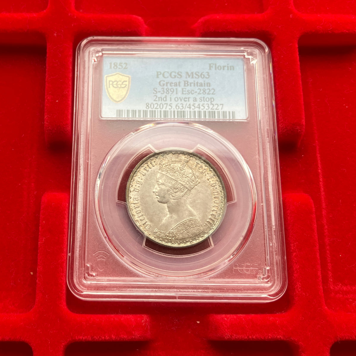 SOLD】1852年 英国 ヴィクトリア女王 ゴシックフローリン銀貨 MS63 R5