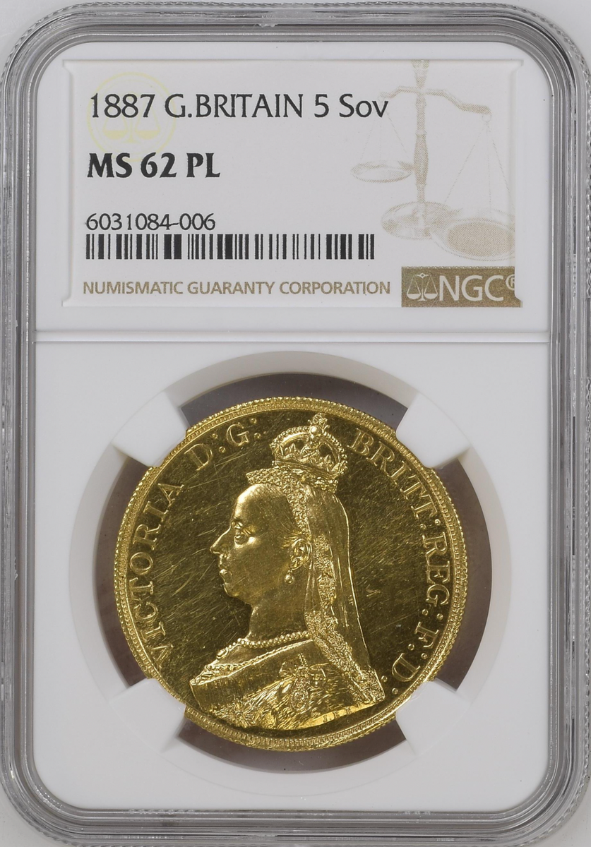 SOLD】1887年 英国 ヴィクトリア女王 5ポンド金貨 ジュビリーヘッド