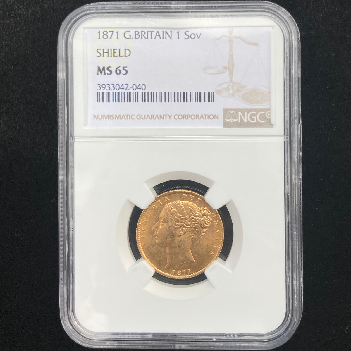 大英帝国　ヴィクトリア女王　1ソブリン金貨(シールドタイプ)　1871 大英帝国 ヴィクトリア女王 1ソブリン金貨(シールドタイプ) 1871