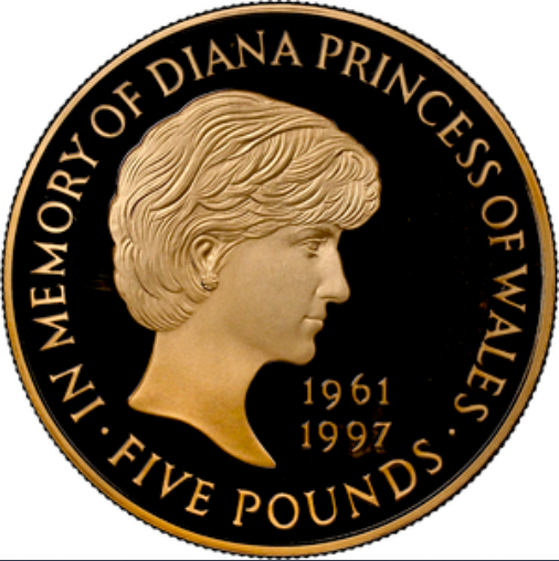 SOLD】1999年 英国 ダイアナ妃追悼記念 5ポンド金貨 PF70UCAM 最高鑑定
