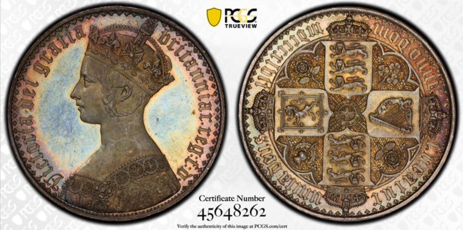 1847年 英国 ヴィクトリア ゴシッククラウン 銀貨 PF64 UNDECIMO edge トーン – FIRST SOVEREIGN