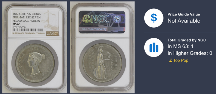 SOLD】1837年 英国 ボノミ クラウン 試作貨 MS63 Top Pop – FIRST