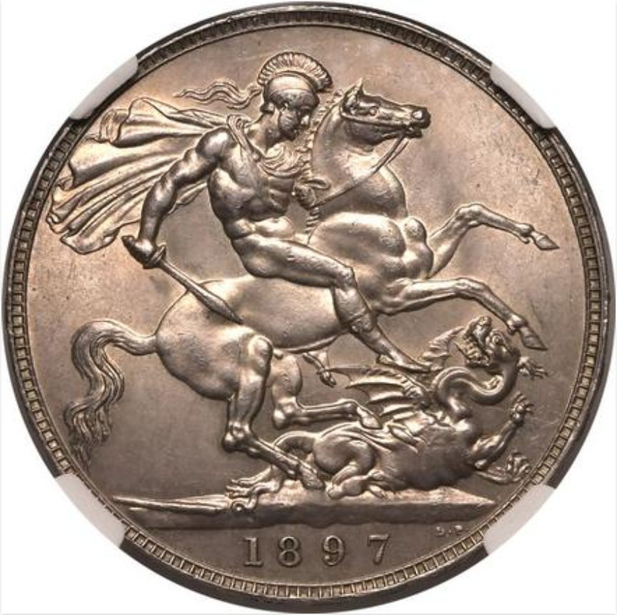 1897年 英国🇬🇧 ヴィクトリア女王 ヴェールヘッド クラウン銀貨 NGC