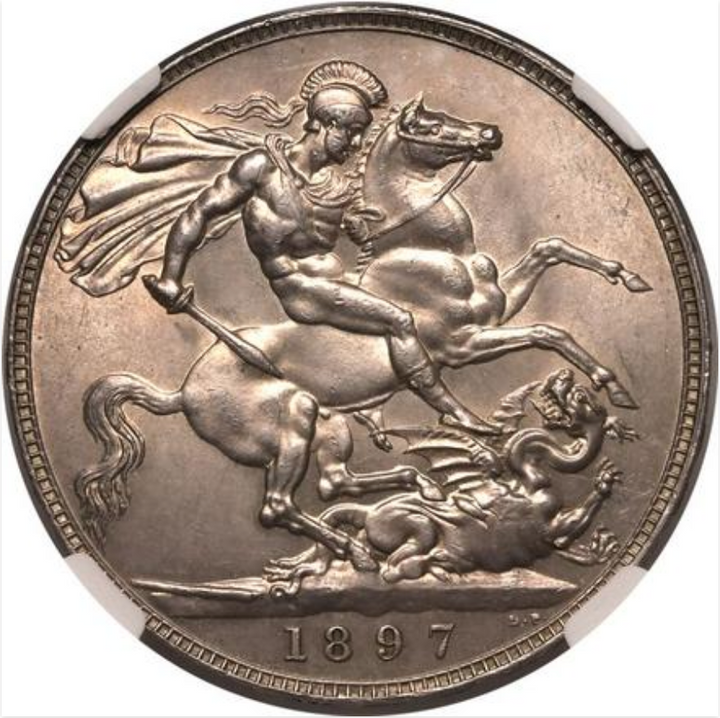 1897年 英国🇬🇧 ヴィクトリア女王 ヴェールヘッド クラウン銀貨 NGC