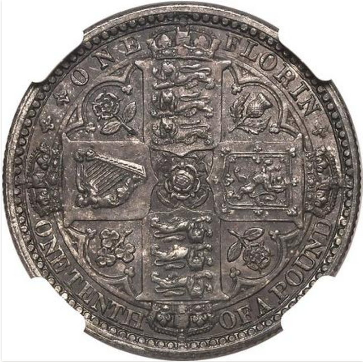 1849年 英国 ヴィクトリア女王 ゴシック ゴッドレス フローリン銀貨 1849年 英国 ヴィクトリア女王 ゴシック ゴッドレス フローリン銀貨