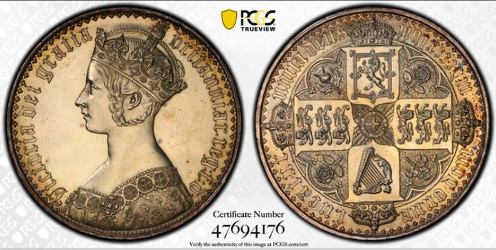 SOLD】1847年 英国🇬🇧 ゴシッククラウン銀貨 PCGS PR61 UN DEC