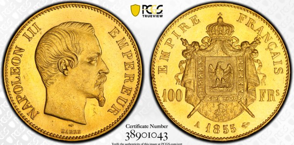 1855年 フランス🇫🇷 ナポレオン3世 100フラン金貨 PCGS MS63 初