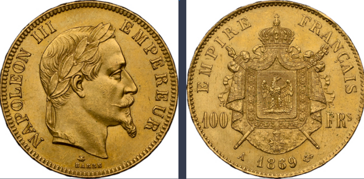 SOLD 1869年A フランス🇫🇷 ナポレオン3世 100フラン金貨 MS63 NGC