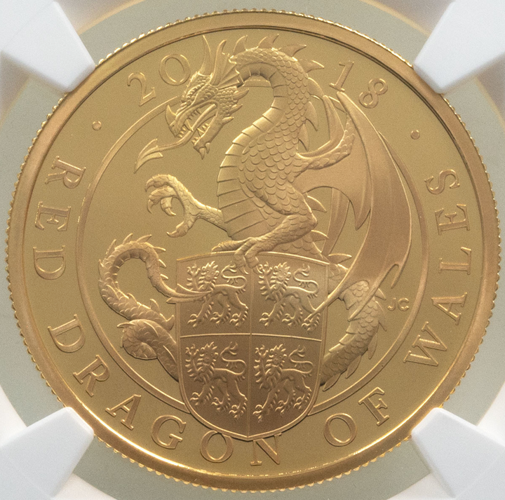 2018年 英国 クイーンズビースト レッドドラゴン 1オンス プルーフ金貨 PF70UCAM – FIRST SOVEREIGN