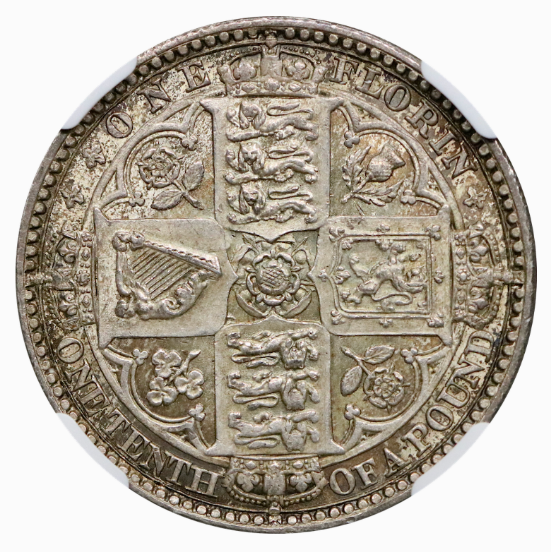 1849年 英国 ヴィクトリア女王 ゴシック ゴッドレス フローリン銀貨 1849年 英国 ヴィクトリア女王 ゴシック ゴッドレス フローリン銀貨