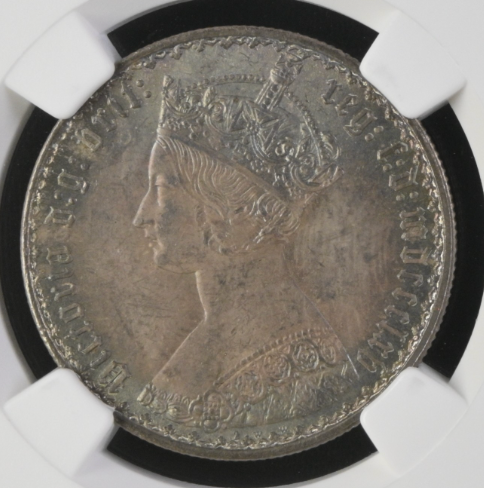 SOLD】1865年 英国🇬🇧 ゴシックフローリン銀貨 MS65 トーン Top Pop