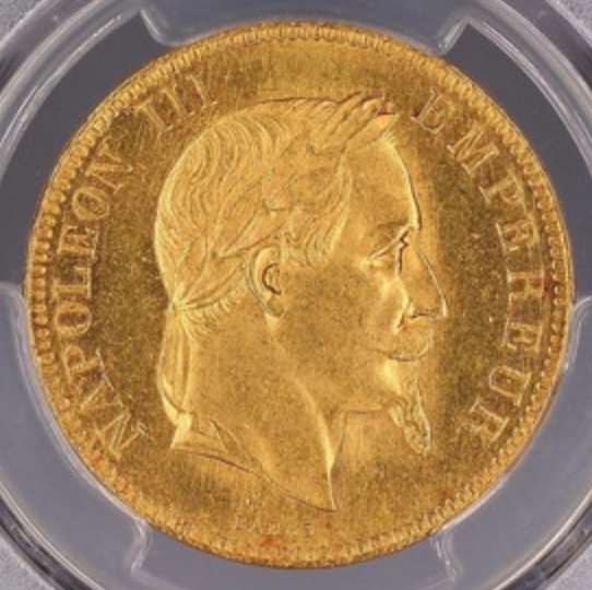 1869年BB フランス ナポレオン3世 有冠 100フラン金貨 MS63 PCGS – FIRST SOVEREIGN