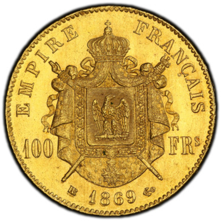 ナポレオン3世 5フラン銀貨 1869年BB. フランス 1869 ナポレオン3世 5フラン 銀貨 NGC AU DETAILS