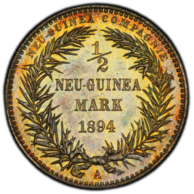 1894年A ドイツ領ニューギニア🇩🇪 極楽鳥 1/2マルク銀貨 PR65