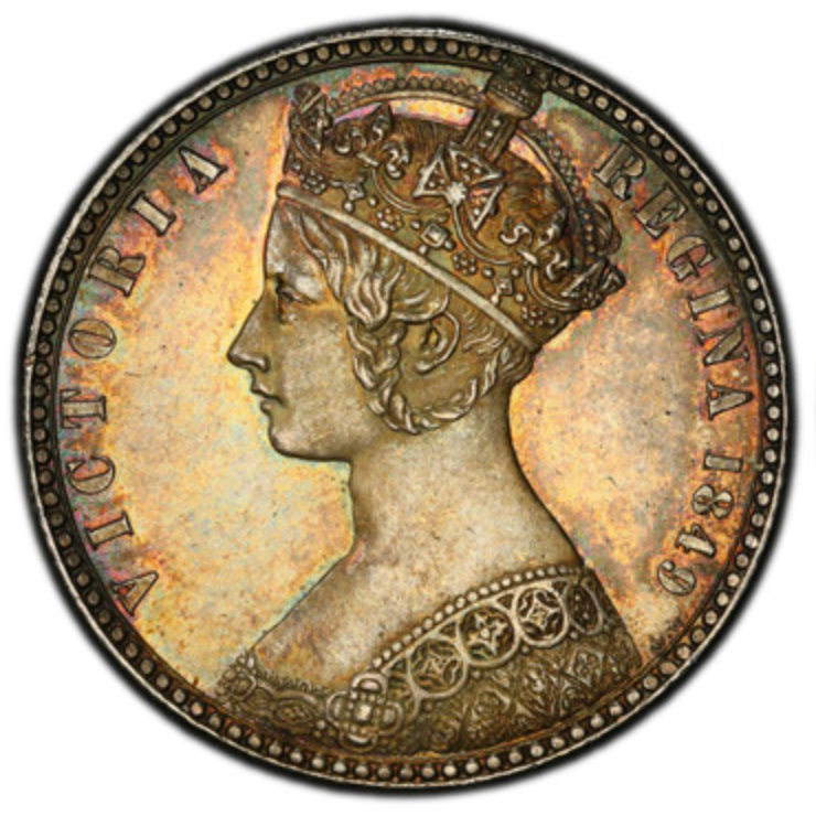 1849年 英国 ヴィクトリア女王 ゴシック ゴッドレス フローリン銀貨 MS64 初年号 – FIRST SOVEREIGN