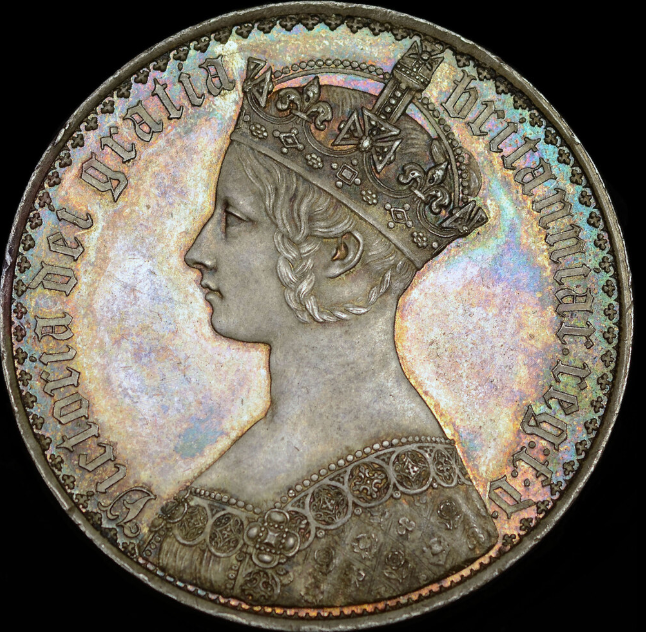 1847年 英国🇬🇧 ゴシッククラウン銀貨 UN DEC. NGC PF63 トーン