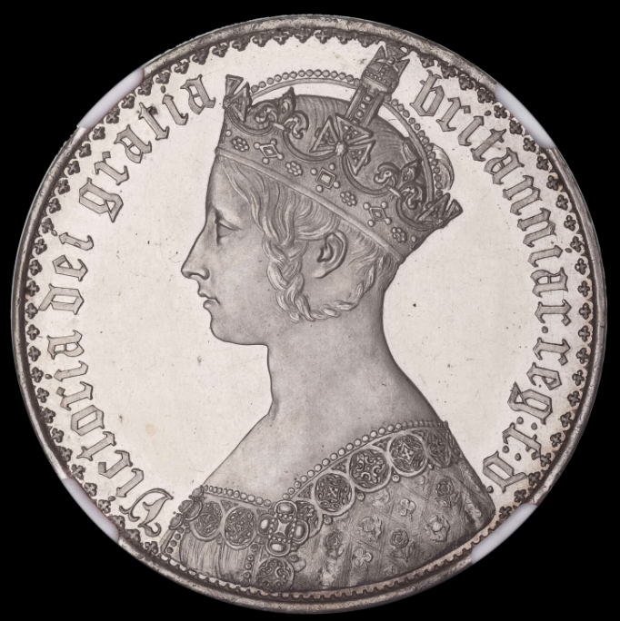 SOLD】1847年 英国🇬🇧 ゴシッククラウン銀貨 UN DEC. NGC PF62+CAMEO