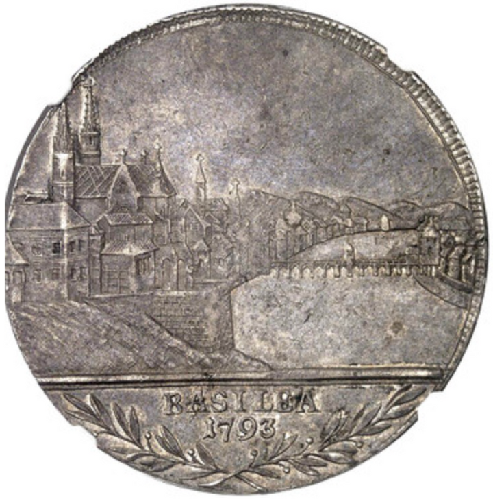 1793年 スイス🇨🇭バーゼル 都市景観 ターラー銀貨 NGC AU58 1793年 スイス🇨🇭バーゼル 都市景観 ターラー銀貨 NGC AU58