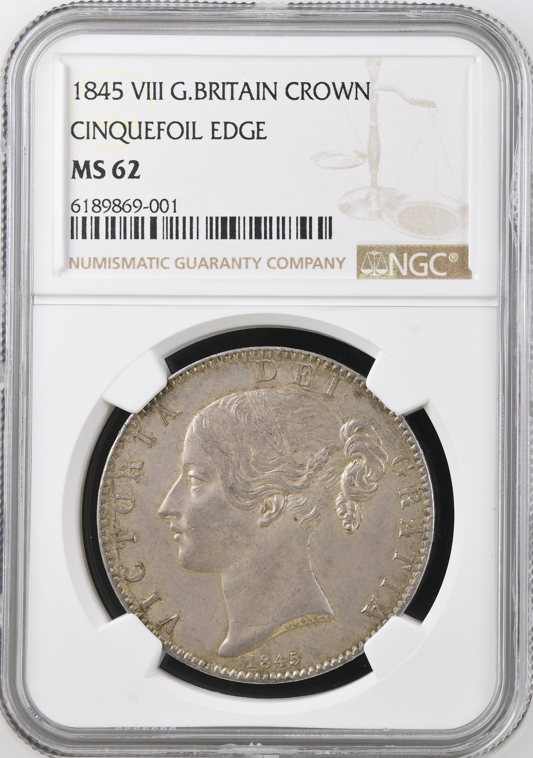 1845年 英国🇬🇧 ヴィクトリア女王 クラウン銀貨 ヤングヘッド NGC