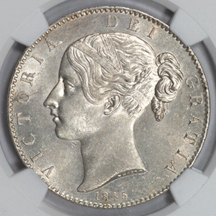1845年 英国🇬🇧 ヴィクトリア女王 クラウン銀貨 ヤングヘッド NGC