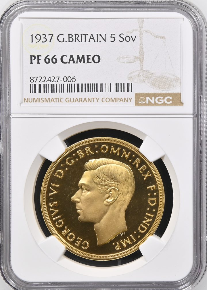 1937年 英国🇬🇧 ジョージ6世 5ポンド 金貨 NGC PF66CAMEO – FIRST