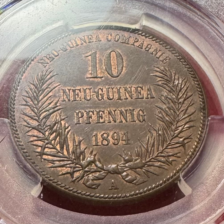 1894年 ドイツ領🇩🇪ニューギニア 極楽鳥 10ペニヒ銅貨 PCGS MS64