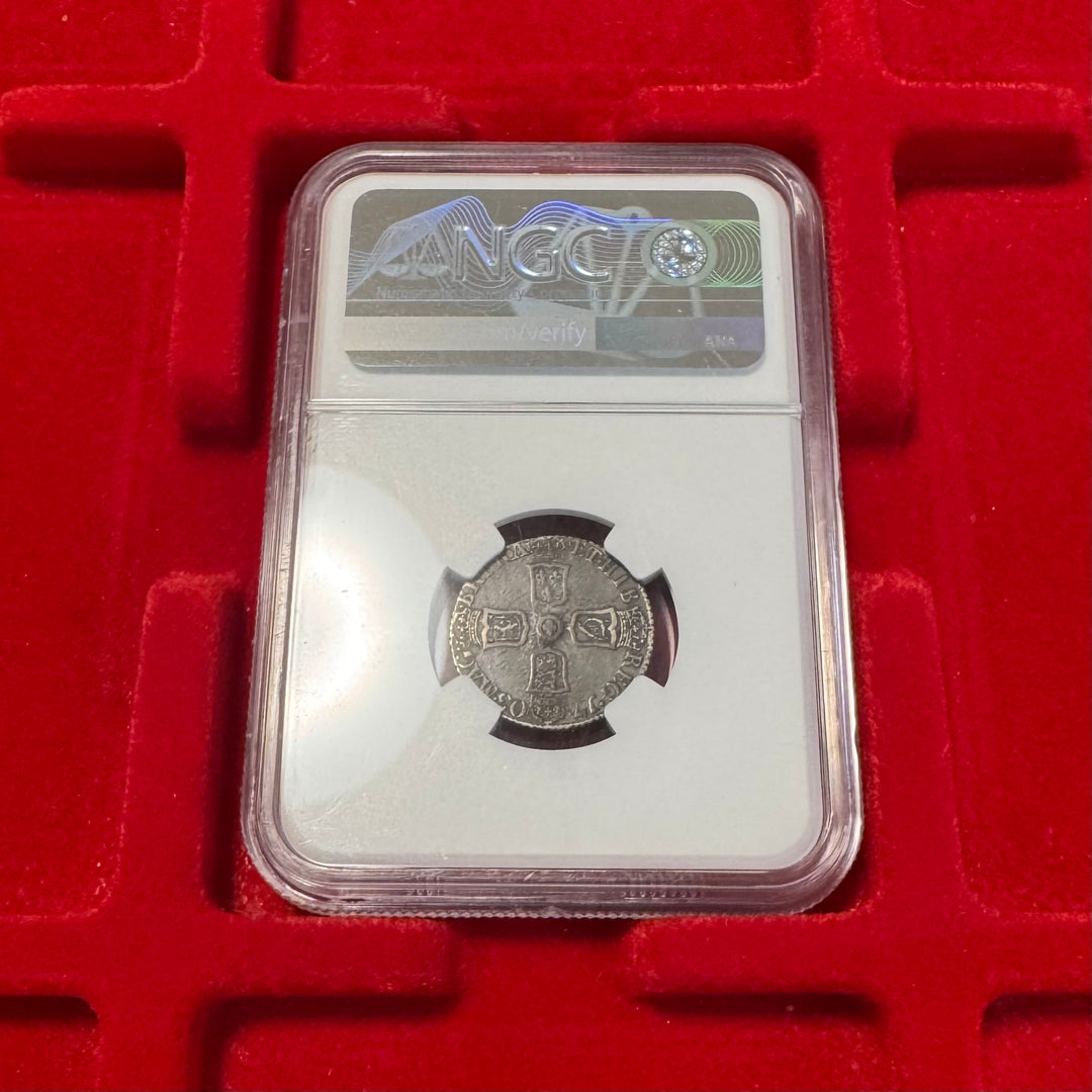 1703年 英国🇬🇧 アン女王 VIGO 6ペンス銀貨 NGC XF45 – FIRST SOVEREIGN