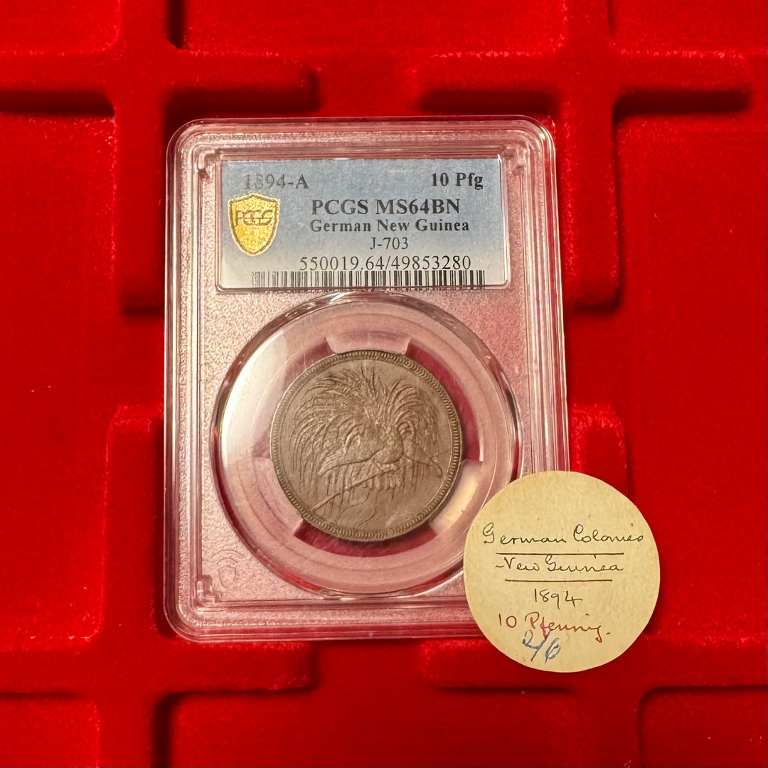 1894年 ドイツ領🇩🇪ニューギニア 極楽鳥 10ペニヒ銅貨 PCGS MS64