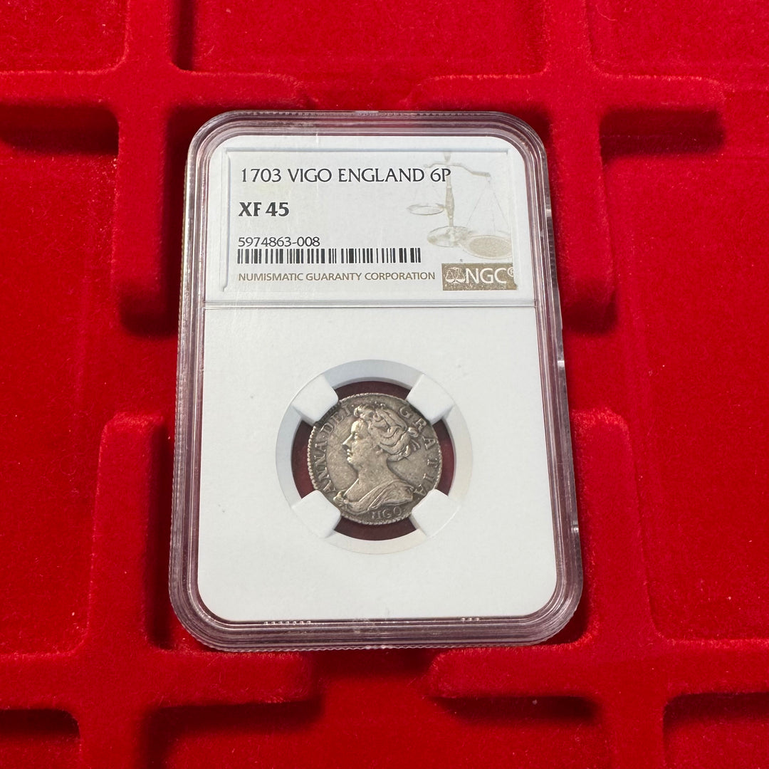 【TOP POP】VIGO 1703年 6ペンス 銀貨 アン女王 MS64 1703年 英国🇬🇧 アン女王 VIGO 6ペンス銀貨 NGC XF45 – FIRST SOVEREIGN