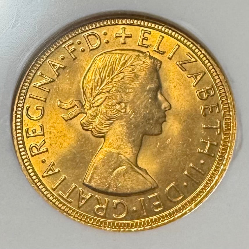 1959年 英国 エリザベス2世 ソブリン金貨 ヤングヤング MS65 希少年号!! – FIRST SOVEREIGN