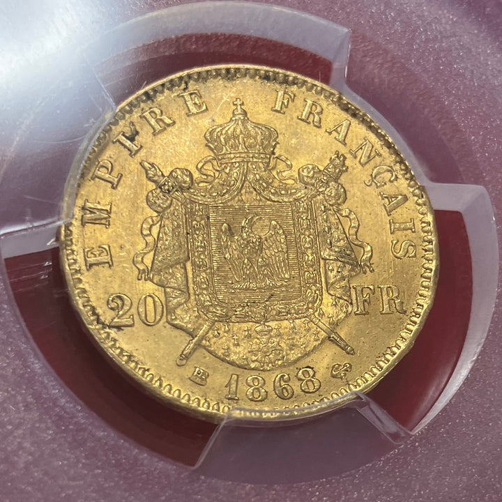 【SOLD】1868年BB フランス ナポレオン3世 20フラン金貨 MS64 PCGS – FIRST SOVEREIGN