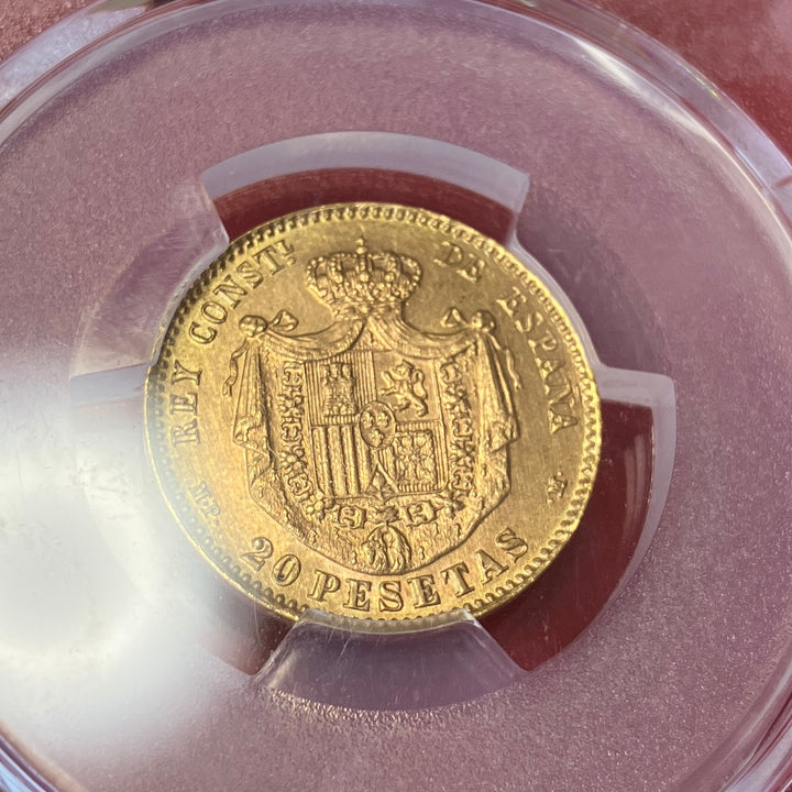 『PCGS MS64』スペイン王国アルフォンソ12世25ペセタ金貨(1881年) FullSizeRender_d26f3ce6-54a9-