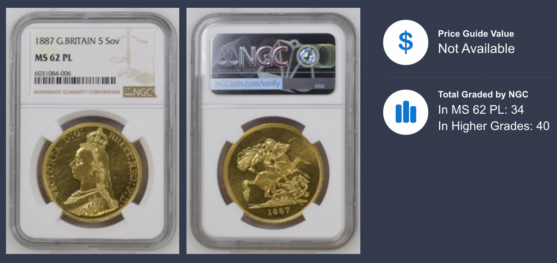 SOLD】1887年 英国 ヴィクトリア女王 5ポンド金貨 ジュビリーヘッド SOLD】1887年 英国 ヴィクトリア女王 5ポンド金貨 ジュビリーヘッド