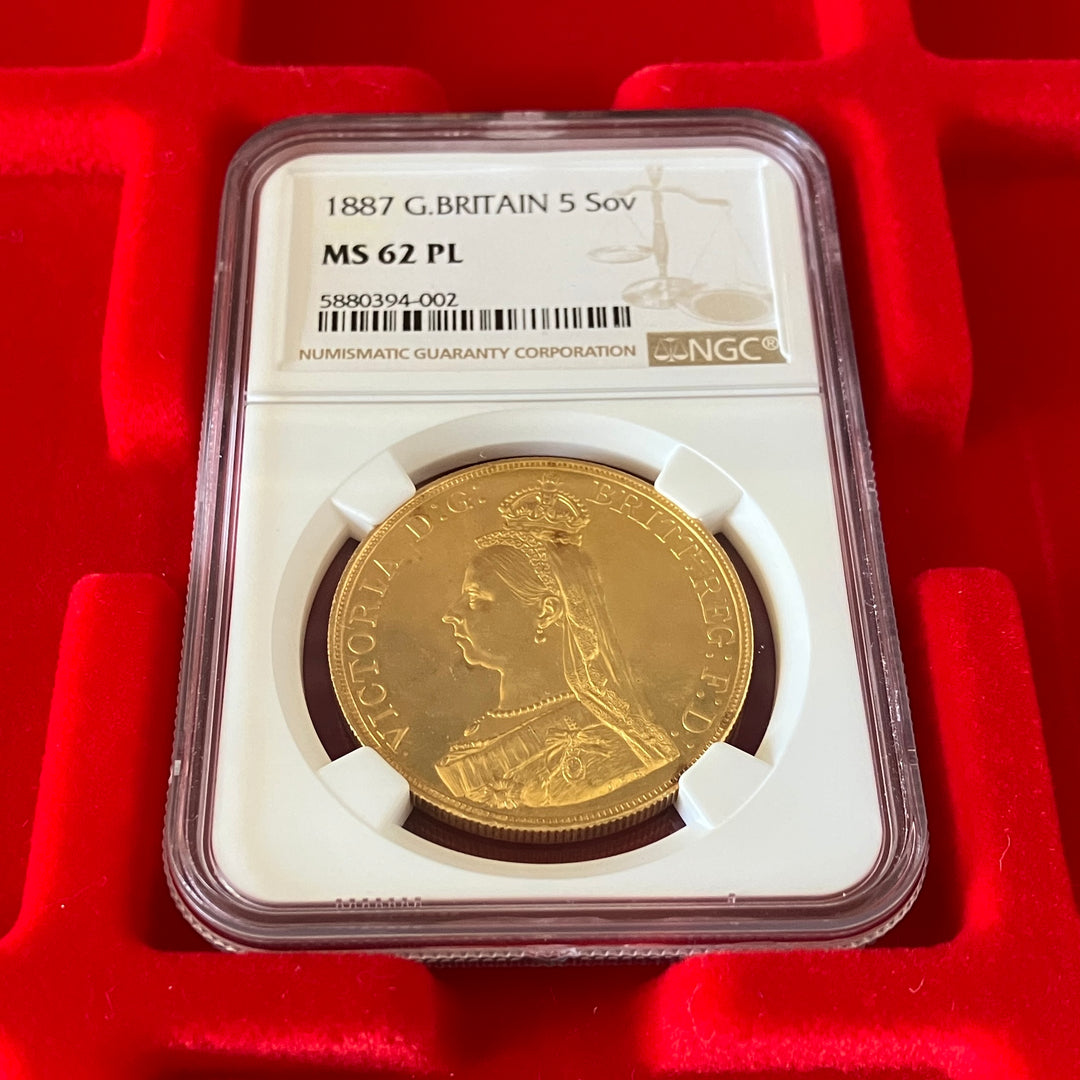 1887年 英国 ヴィクトリア 5ポンド金貨 ジュビリーヘッド MS62PL NGC – FIRST SOVEREIGN