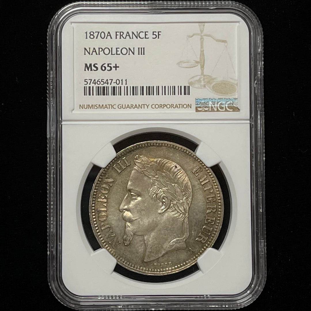 【SOLD】1870年A フランス ナポレオン3世 5フラン 銀貨 有冠 MS65+ NGC トーン – FIRST SOVEREIGN