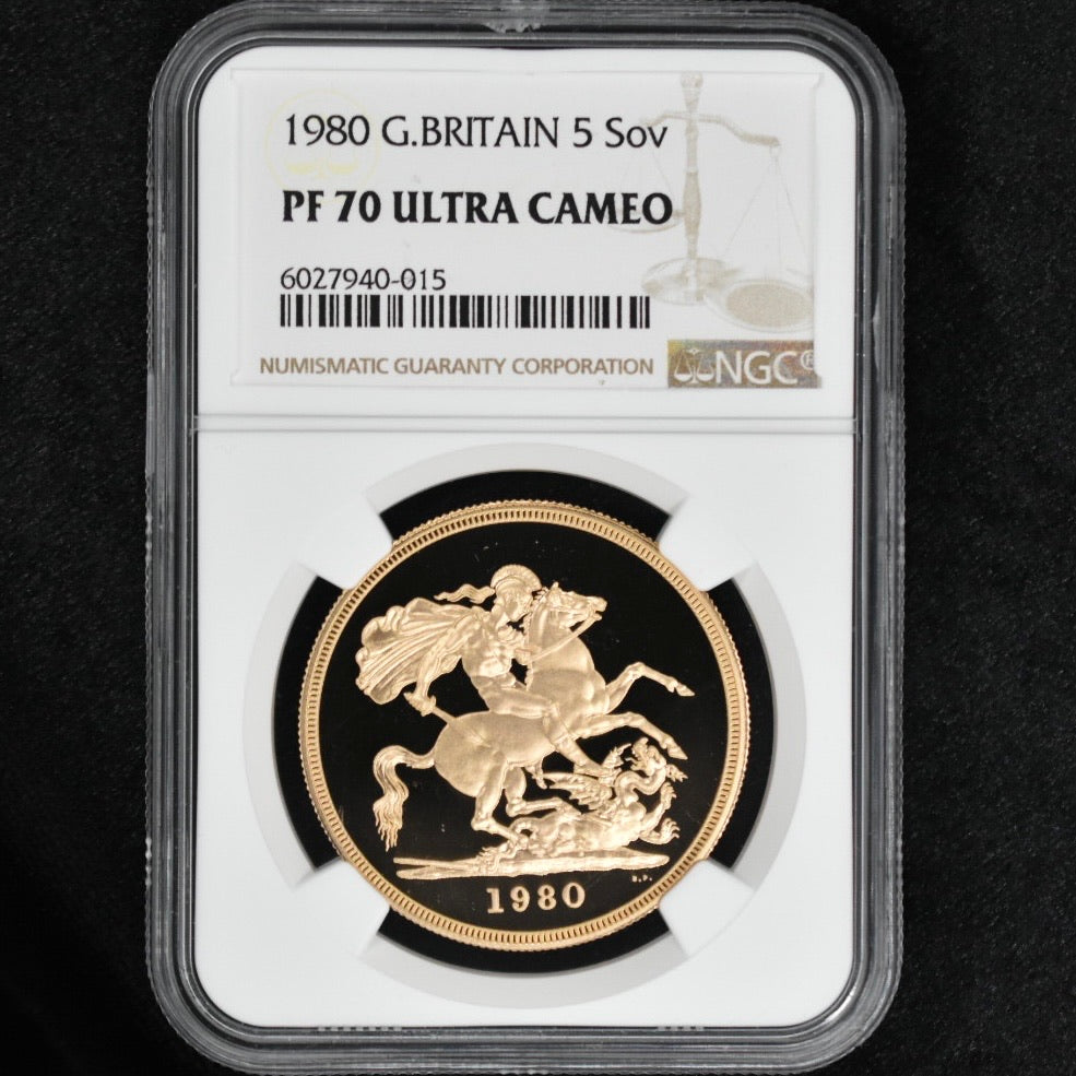 SOLD】最高鑑定 イギリス 1980年 ヤングエリザベス2世 5ポンド金貨 PF70UCAM NGC – FIRST SOVEREIGN