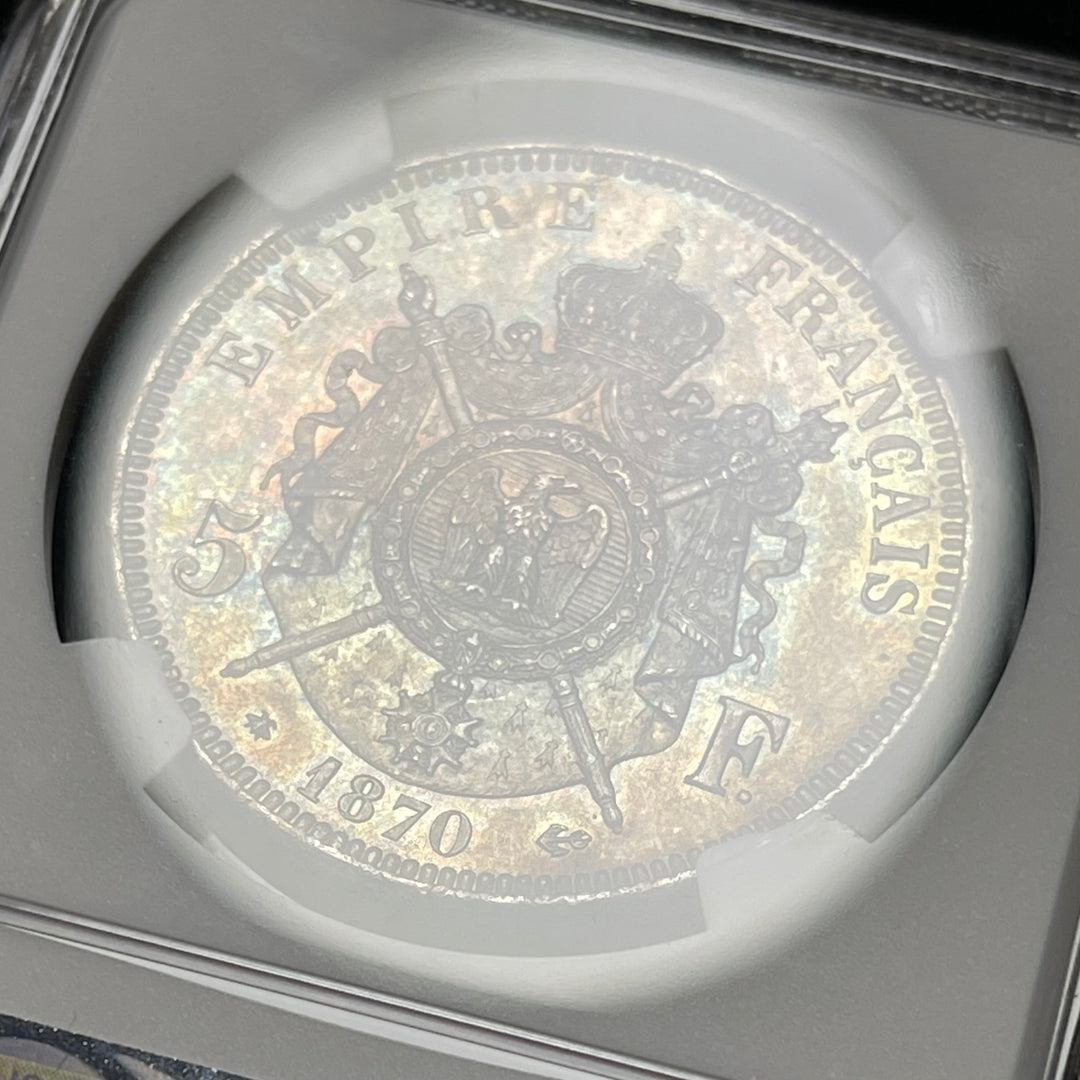 【SOLD】1870年A フランス ナポレオン3世 5フラン 銀貨 有冠 MS65+ NGC トーン – FIRST SOVEREIGN