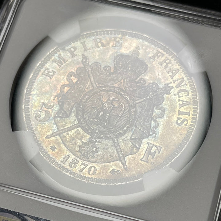SOLD】1870年A フランス ナポレオン3世 5フラン 銀貨 有冠 MS65+ NGC