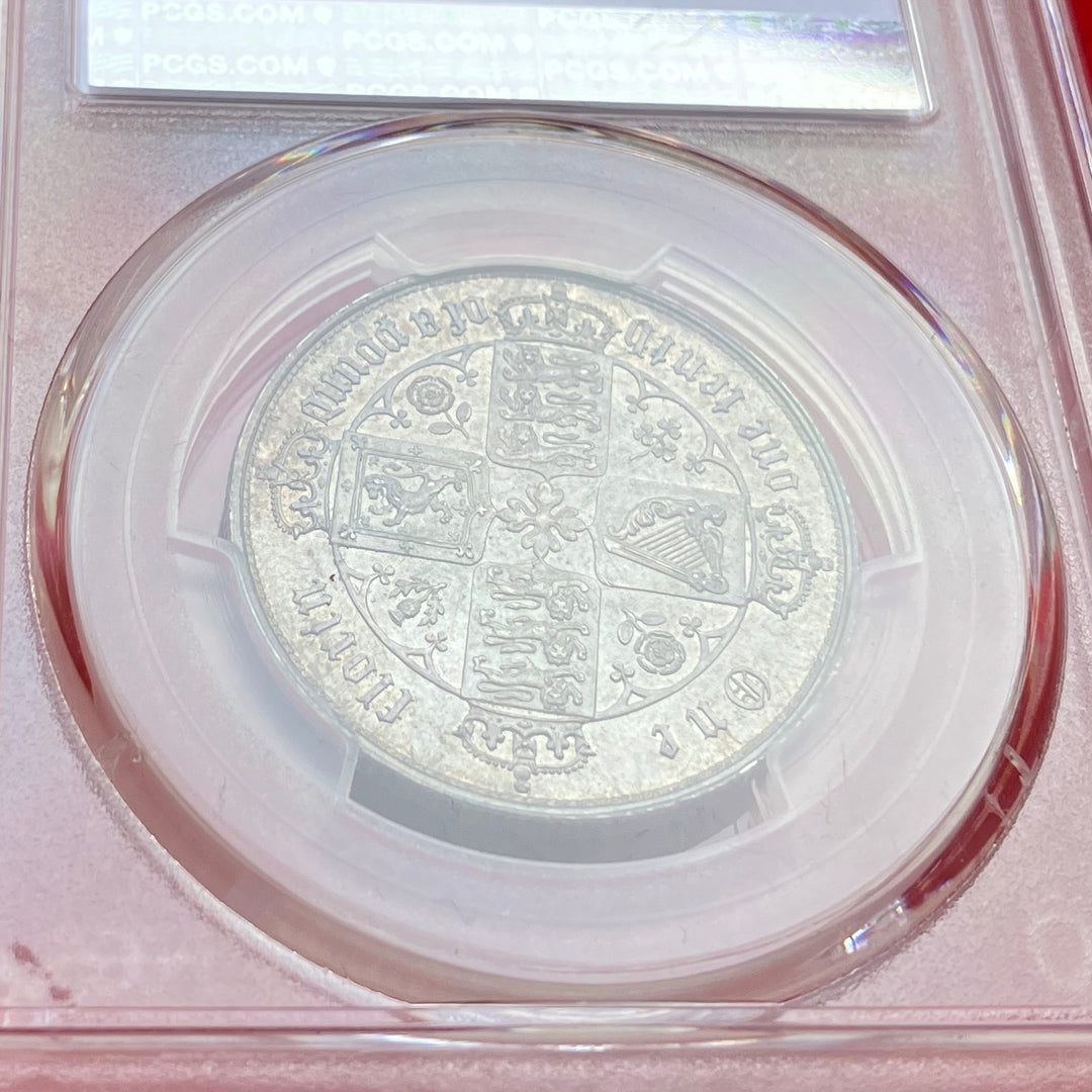 SOLD】1852年 英国 ヴィクトリア女王 ゴシックフローリン銀貨 MS63 R5