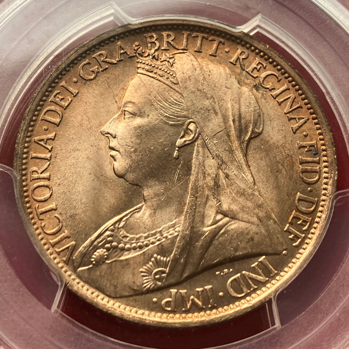 SOLD】1895年 英国 ヴィクトリア ペニー銅貨 MS65RD PCGS オールド