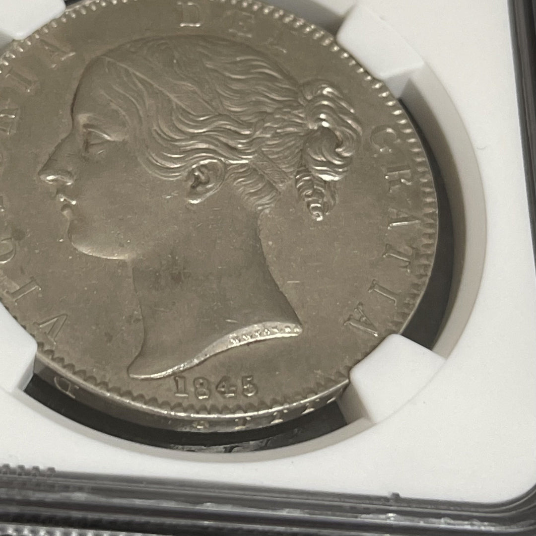 SOLD】1845年 英国 クラウン銀貨 ヴィクトリア ヤングヘッド AU55 NGC