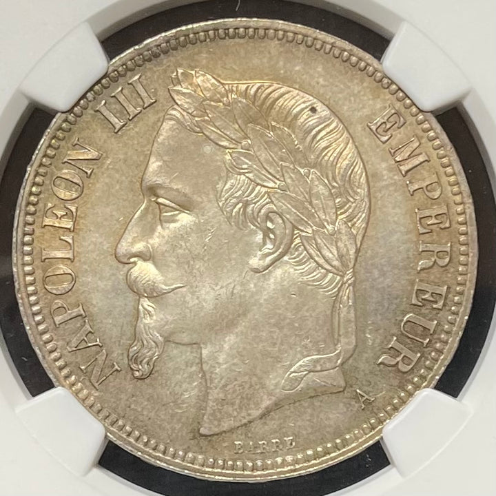 【SOLD】1870年A フランス ナポレオン3世 5フラン 銀貨 有冠 MS65+ NGC トーン – FIRST SOVEREIGN